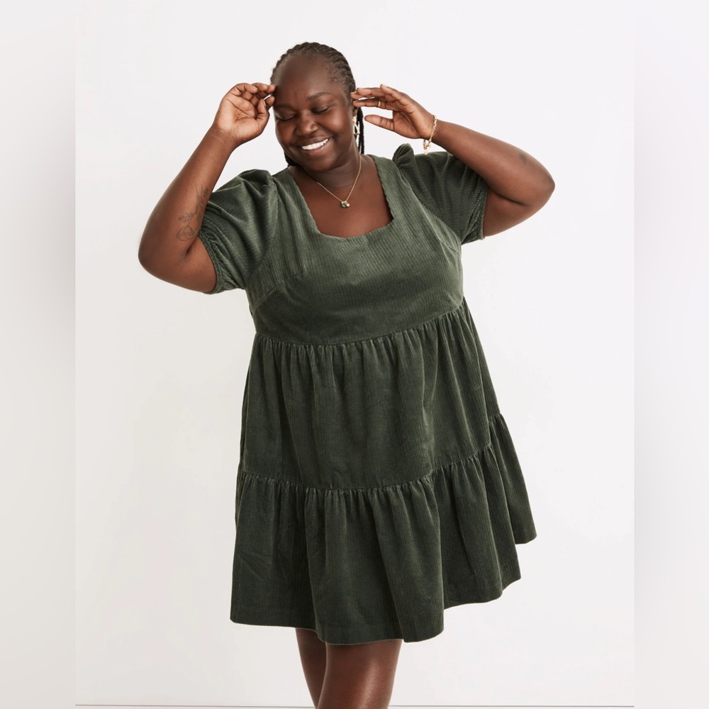 Madewell Plus Corduroy Aidy Square-Neck Tiered Mini Dress